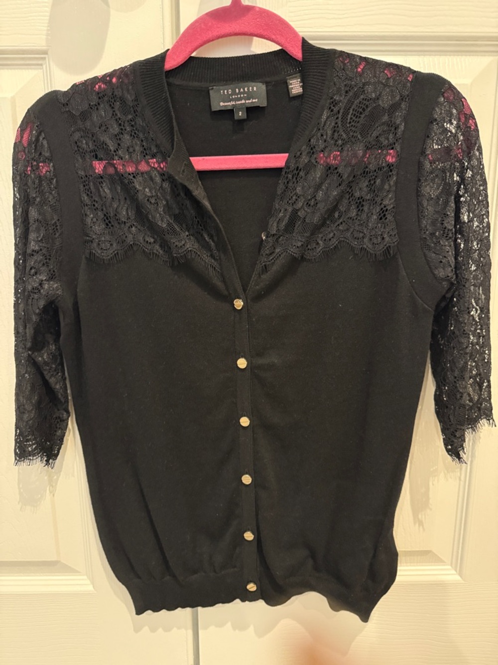 Ted Baker Black Lace-Panel Button Cardigan